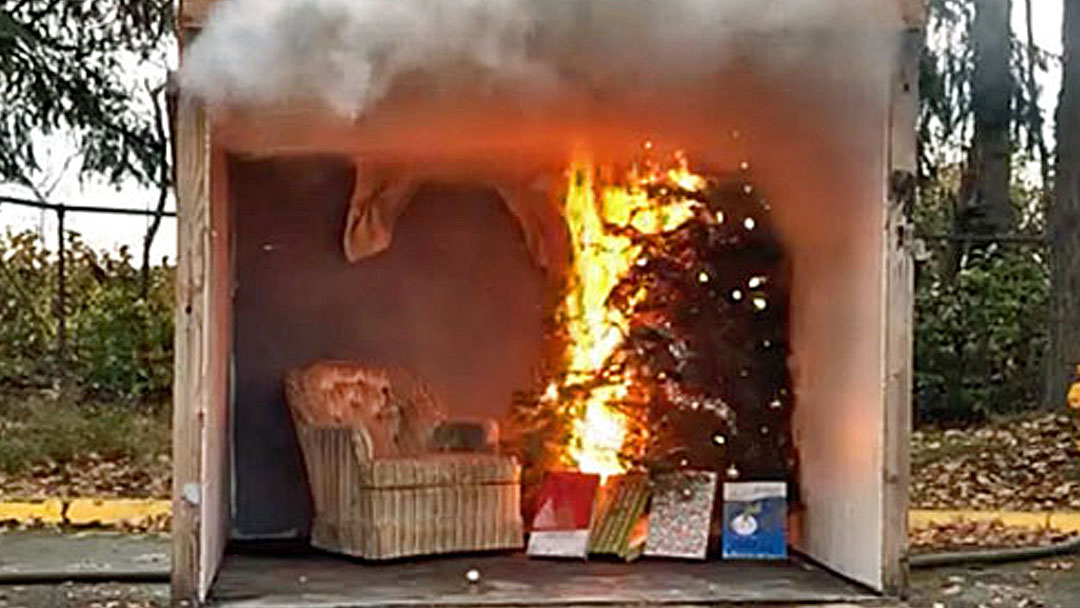 VIDEO: Puget Sound Skills Center demos flammability of a Christmas tree